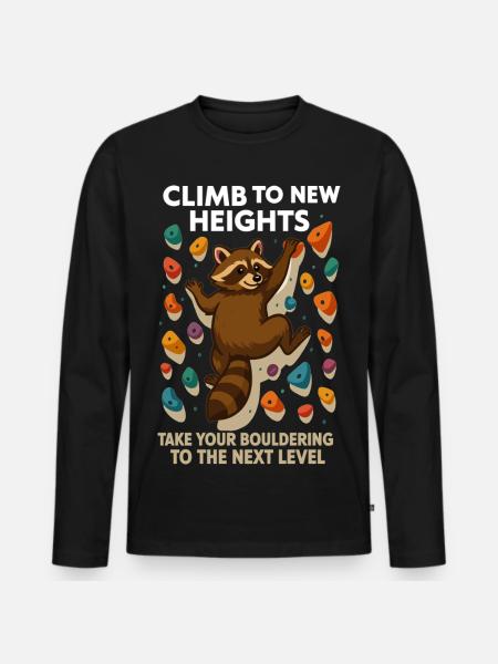 Bouldering Raccoon Motivation: Climb New Heights - Men's Premium Organic Long Sleeve Shirt - black