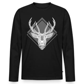 Hirsch - Männer Premium Bio Langarmshirt - Schwarz - Vorne - Nico (187cm)