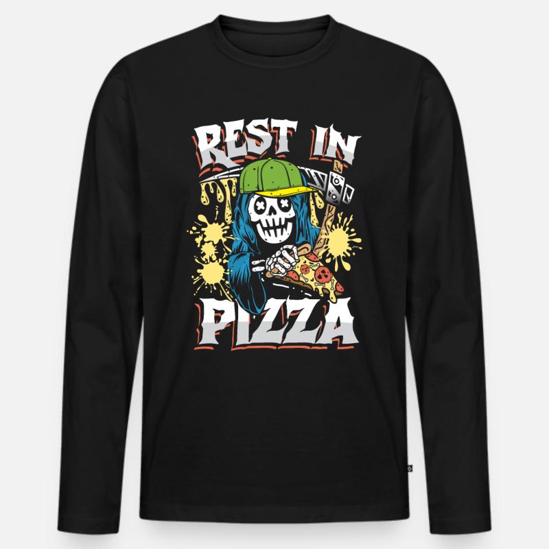 Rest in pizza - Männer Premium Bio Langarmshirt - Schwarz