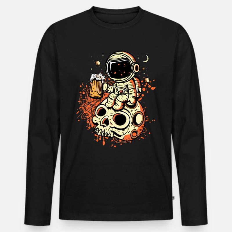 Astronaut drink beer - Männer Premium Bio Langarmshirt - Schwarz