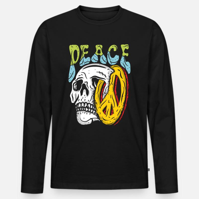 Peace Skull - Männer Premium Bio Langarmshirt - Schwarz