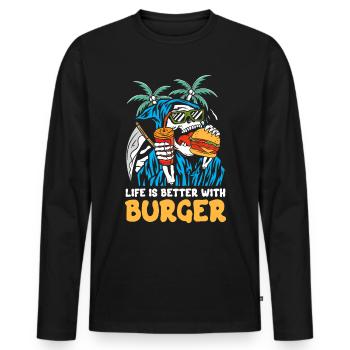 Mit Burger ist das Leben besser | Reaper Beach Schädel - Männer Premium Bio Langarmshirt - Schwarz - Vorne - Nico (187cm)