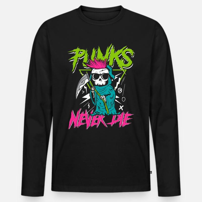 Punks sterben nie | Anti-Establishment-Schädel - Männer Premium Bio Langarmshirt - Schwarz