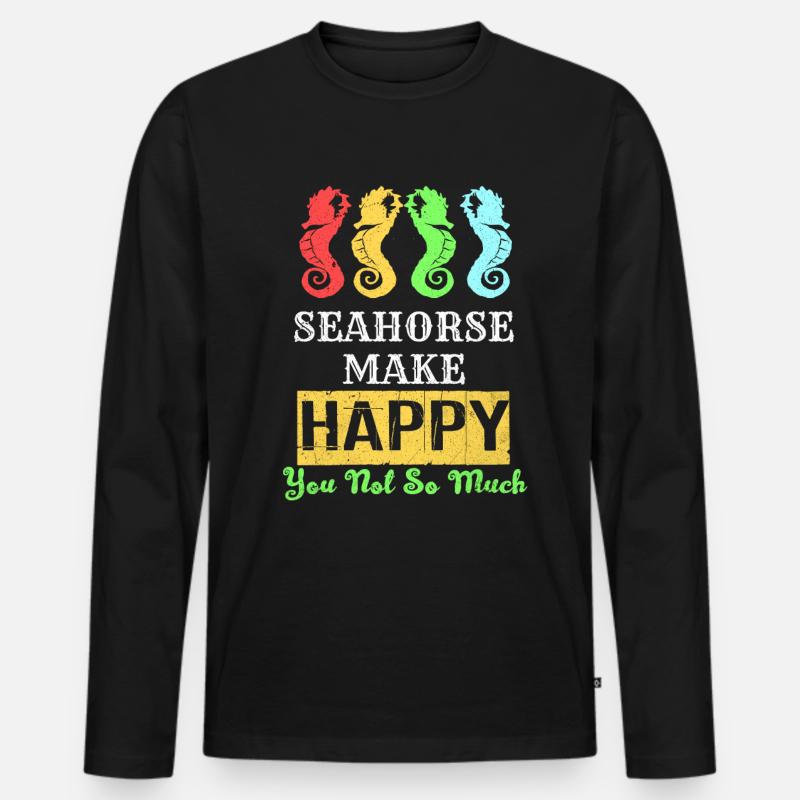 Seepferd - Männer Premium Bio Langarmshirt - Schwarz