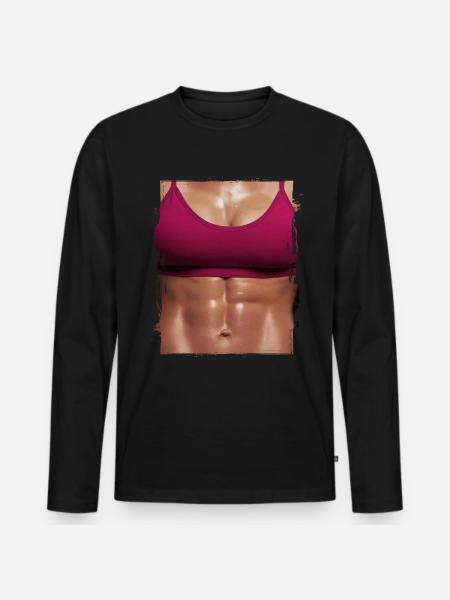 Fake muscle woman fitness female body - Men's Premium Organic Long Sleeve Shirt - black