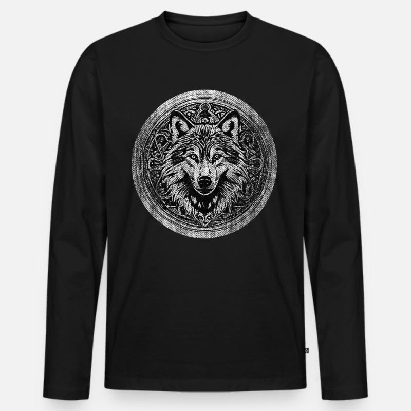 Wolf Wikinger Wild - Männer Premium Bio Langarmshirt - Schwarz