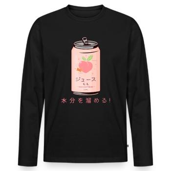90s Japanese Aesthetic Peach Juice Can Aesthetic - Men's Premium Organic Long Sleeve Shirt - black - Front - Nico (187cm)