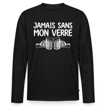 Bière et alcool | jamais sans mon verre apéro - T-shirt manches longues Premium bio Homme - noir - Devant - Nico (187cm)