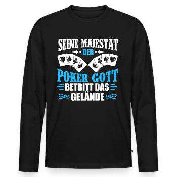 POKER GOTT / KARTEN / GAMBLE / HOBBY - Männer Premium Bio Langarmshirt - Schwarz - Vorne - Nico (187cm)