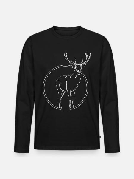Hirsch Wald Premium Design Geschenk - Männer Premium Bio Langarmshirt - Schwarz
