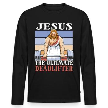 Jésus Le Soulevé de Terre Ultime - Soulevé de terre en salle - T-shirt manches longues Premium bio Homme - noir - Devant - Nico (187cm)