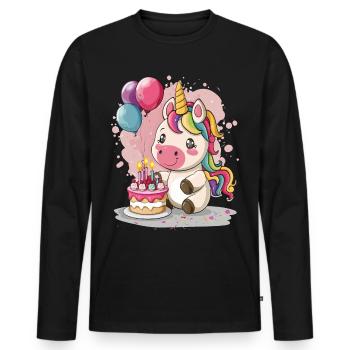 Einhorn feiert Geburtstag mit einer Torte - Männer Premium Bio Langarmshirt - Schwarz - Vorne - Nico (187cm)