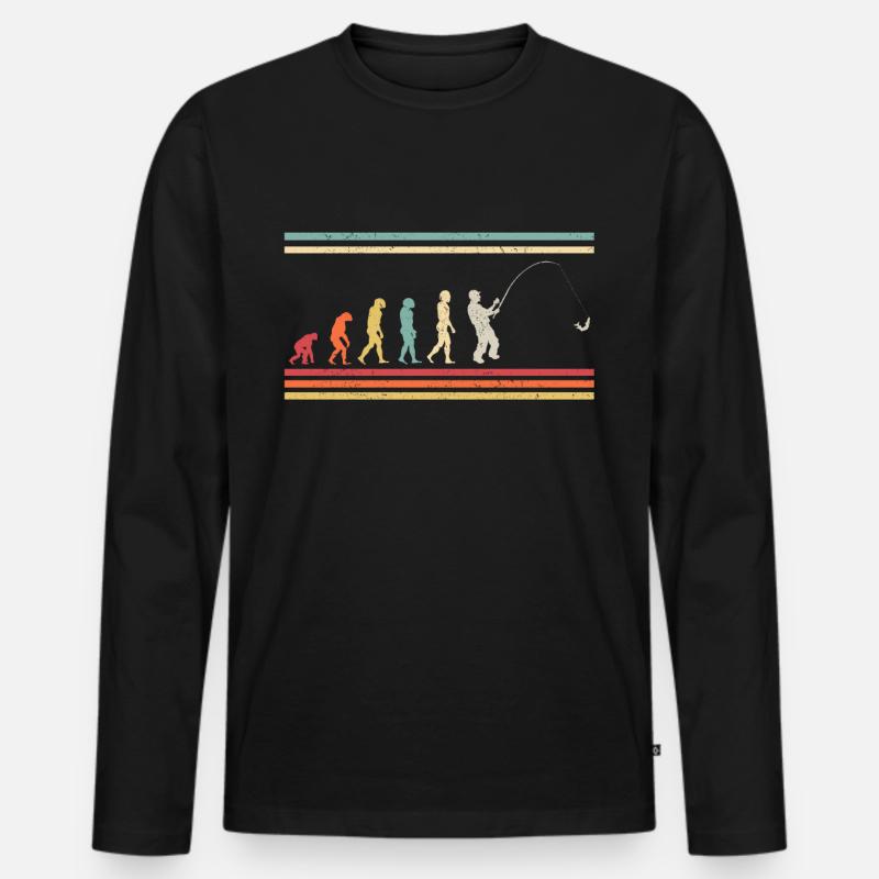 Evolution Angeln Angler - Retro - Männer Premium Bio Langarmshirt - Schwarz