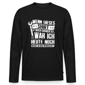 Wenn dieses Shirt noch sauber ist war ich heute... - Männer Premium Bio Langarmshirt - Schwarz - Vorne - Nico (187cm)