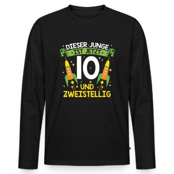 10 Geburtstag Geschenk | Jungs 10 Jahre - Männer Premium Bio Langarmshirt - Schwarz - Vorne - Nico (187cm)
