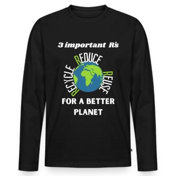 Les 3 R importants pour la planète - T-shirt manches longues Premium bio Homme - noir - Devant - Nico (187cm)