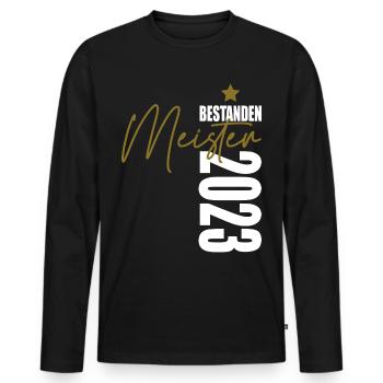 Meister bestanden 2023 - Männer Premium Bio Langarmshirt - Schwarz - Vorne - Nico (187cm)