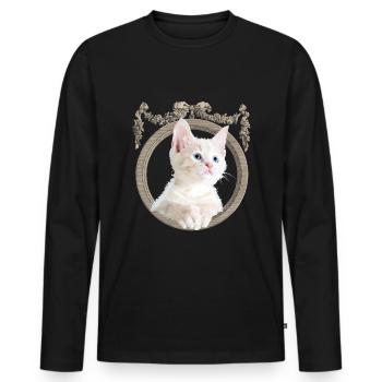 Mignon chat blanc est curieux, dans un cadre vintage - T-shirt manches longues Premium bio Homme - noir - Devant - Nico (187cm)