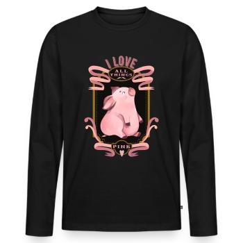 Pig, funny pig, lucky pig - Men's Premium Organic Long Sleeve Shirt - black - Front - Nico (187cm)