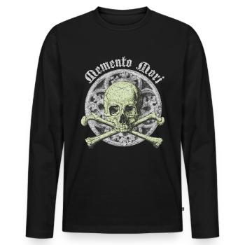 Crâne Totenkopf gothique Memento-Mori Schädel - T-shirt manches longues Premium bio Homme - noir - Devant - Nico (187cm)