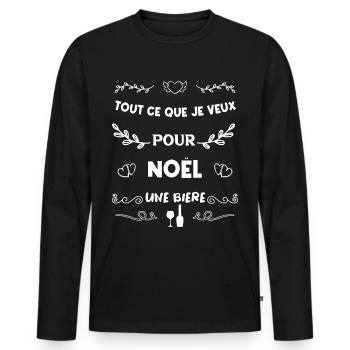 Tout ce que je veux pour Noël une bière T-shirt - T-shirt manches longues Premium bio Homme - noir - Devant - Nico (187cm)