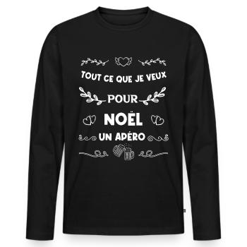 Tout ce que je veux pour Noël un apéro T-shirt - T-shirt manches longues Premium bio Homme - noir - Devant - Nico (187cm)