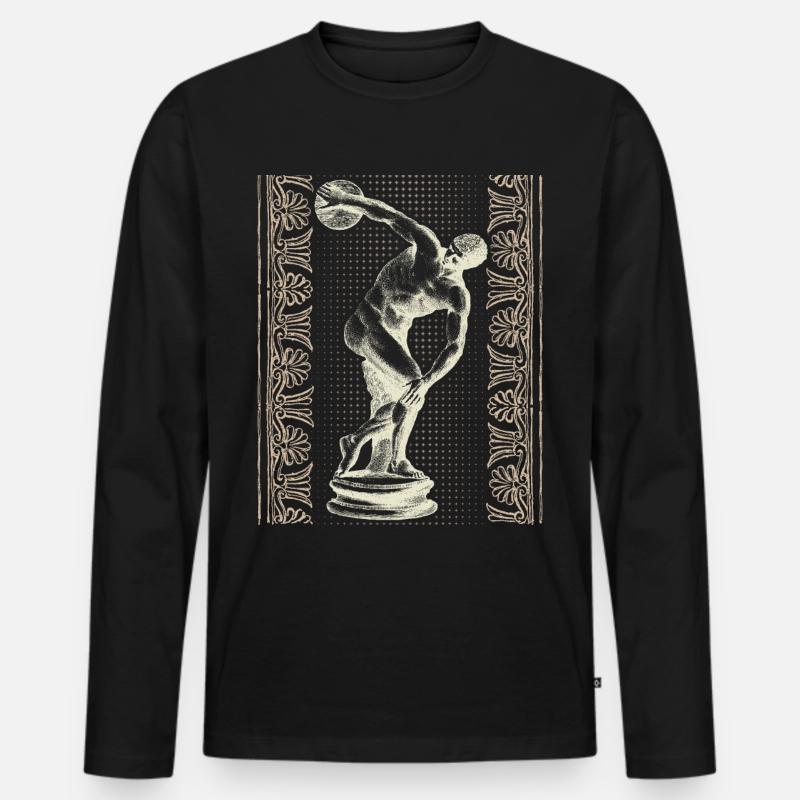 Griechenland, Diskuswerfer, griechisches Mäander - Männer Premium Bio Langarmshirt - Schwarz