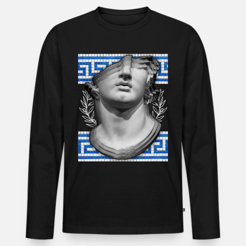 Greece, ancient sculpture, meandering pattern - Men's Premium Organic Long Sleeve Shirt - black