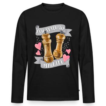 Amour amour, dicton drôle, sel et poivre - T-shirt manches longues Premium bio Homme - noir - Devant - Nico (187cm)