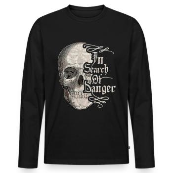 Crâne vintage, Crâne, Dicton drôle, Danger - T-shirt manches longues Premium bio Homme - noir - Devant - Nico (187cm)