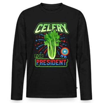 Sellerie, lustiger Spruch, Celery-For-President - Männer Premium Bio Langarmshirt - Schwarz - Vorne - Nico (187cm)