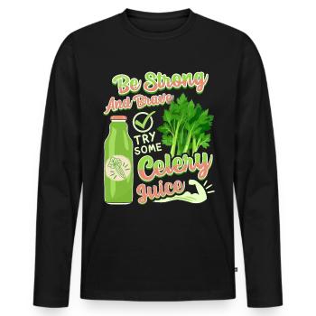 Sellerie, lustiger Spruch, Try-Celery-Juice - Männer Premium Bio Langarmshirt - Schwarz - Vorne - Nico (187cm)