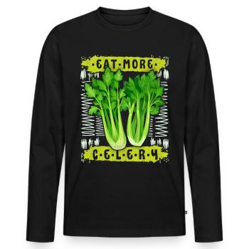 Sellerie, lustiger Spruch Eat-More-Celery - Männer Premium Bio Langarmshirt - Schwarz - Vorne - Nico (187cm)