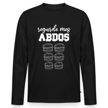 Regarde mes abdos burger cadeau bouffe - T-shirt manches longues Premium bio Homme - noir - Devant - Nico (187cm)