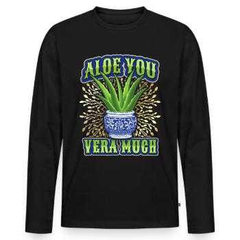 Saint-Valentin, Love-Love Aloe Vera dicton drôle - T-shirt manches longues Premium bio Homme - noir - Devant - Nico (187cm)