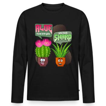 Aloe vera, cactus cactus, funny saying, pun - Men's Premium Organic Long Sleeve Shirt - black - Front - Nico (187cm)