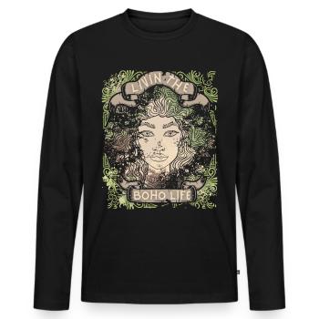 Boho-Girl, Vintage-Bohemian Grunge-Retro 60s, 70s - Men's Premium Organic Long Sleeve Shirt - black - Front - Nico (187cm)