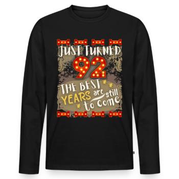 92nd birthday 92 years old vintage design, saying - Men's Premium Organic Long Sleeve Shirt - black - Front - Nico (187cm)