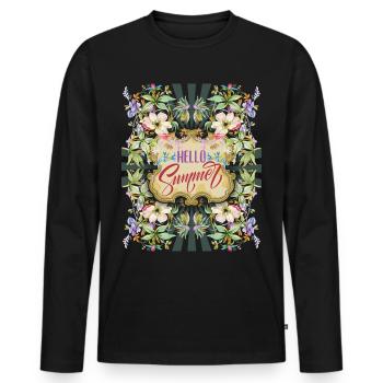 Vintage Flowers, Summer Saying Hello-Summer - Men's Premium Organic Long Sleeve Shirt - black - Front - Nico (187cm)