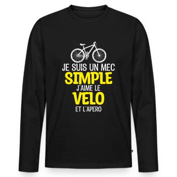 Mec simple - vélo - T-shirt manches longues Premium bio Homme - noir - Devant - Nico (187cm)