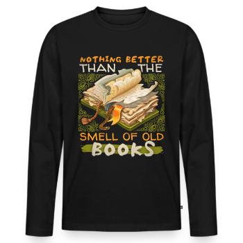 Bücherwurm, Leseratte, alte Bücher lustiger Spruch - Männer Premium Bio Langarmshirt - Schwarz - Vorne - Nico (187cm)