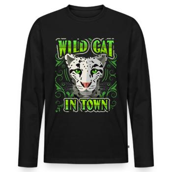 Chat sauvage, dicton drôle, panthère lion tigre - T-shirt manches longues Premium bio Homme - noir - Devant - Nico (187cm)