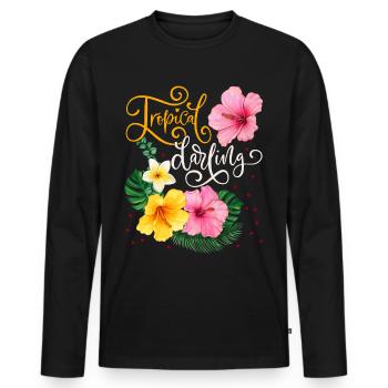 Fleurs tropicales, Tropical Darling, Calligraphie - T-shirt manches longues Premium bio Homme - noir - Devant - Nico (187cm)