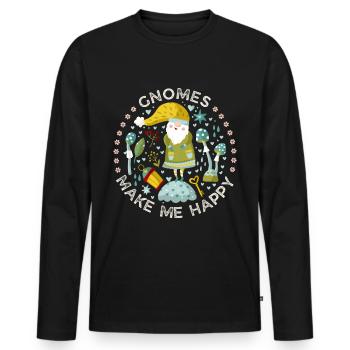 Gnome, Gnome-Leprechaun Happy-Gnome funny saying - Men's Premium Organic Long Sleeve Shirt - black - Front - Nico (187cm)