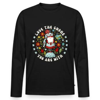 Gnome-Gobelin Amour-Amour Drôle Dicton Jeu de mots - T-shirt manches longues Premium bio Homme - noir - Devant - Nico (187cm)