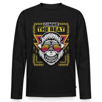 Cartoon monkey with headphones, beat music, saying - Men's Premium Organic Long Sleeve Shirt - black - Front - Nico (187cm)