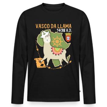 Lama-Llama, Vasco-Da-Gama, dicton drôle - T-shirt manches longues Premium bio Homme - noir - Devant - Nico (187cm)