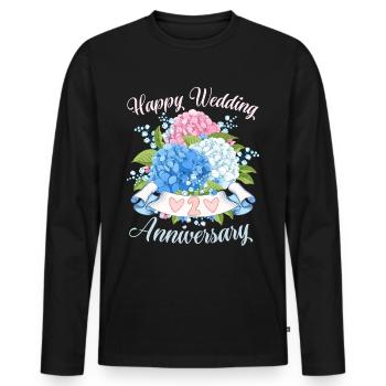 Félicitations d’anniversaire de mariage avec des hortensias - T-shirt manches longues Premium bio Homme - noir - Devant - Nico (187cm)