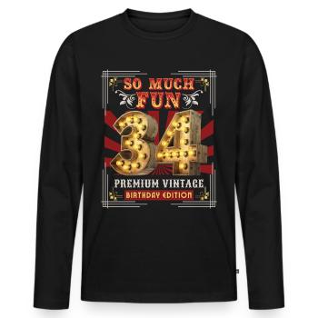 34th birthday 34 years Vintage-Retro Fun-Birthday - Men's Premium Organic Long Sleeve Shirt - black - Front - Nico (187cm)