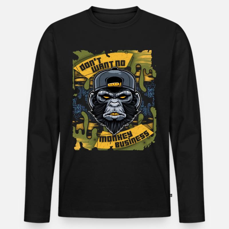 Affe, Monkey-Affe, lustiger Spruch Monkey-Business - Männer Premium Bio Langarmshirt - Schwarz